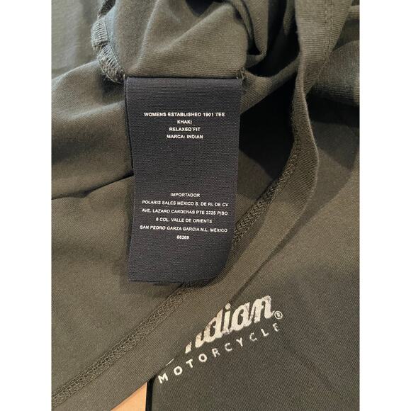 Indian Motorcycle Woman’s Khaki Green 1901 Indian Logo T-Shirt XL - Picture 5 of 5